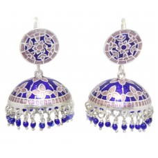 Earrings Enamel Jhumki Dangle Sterling Silver 925 Blue Beads Traditional B999